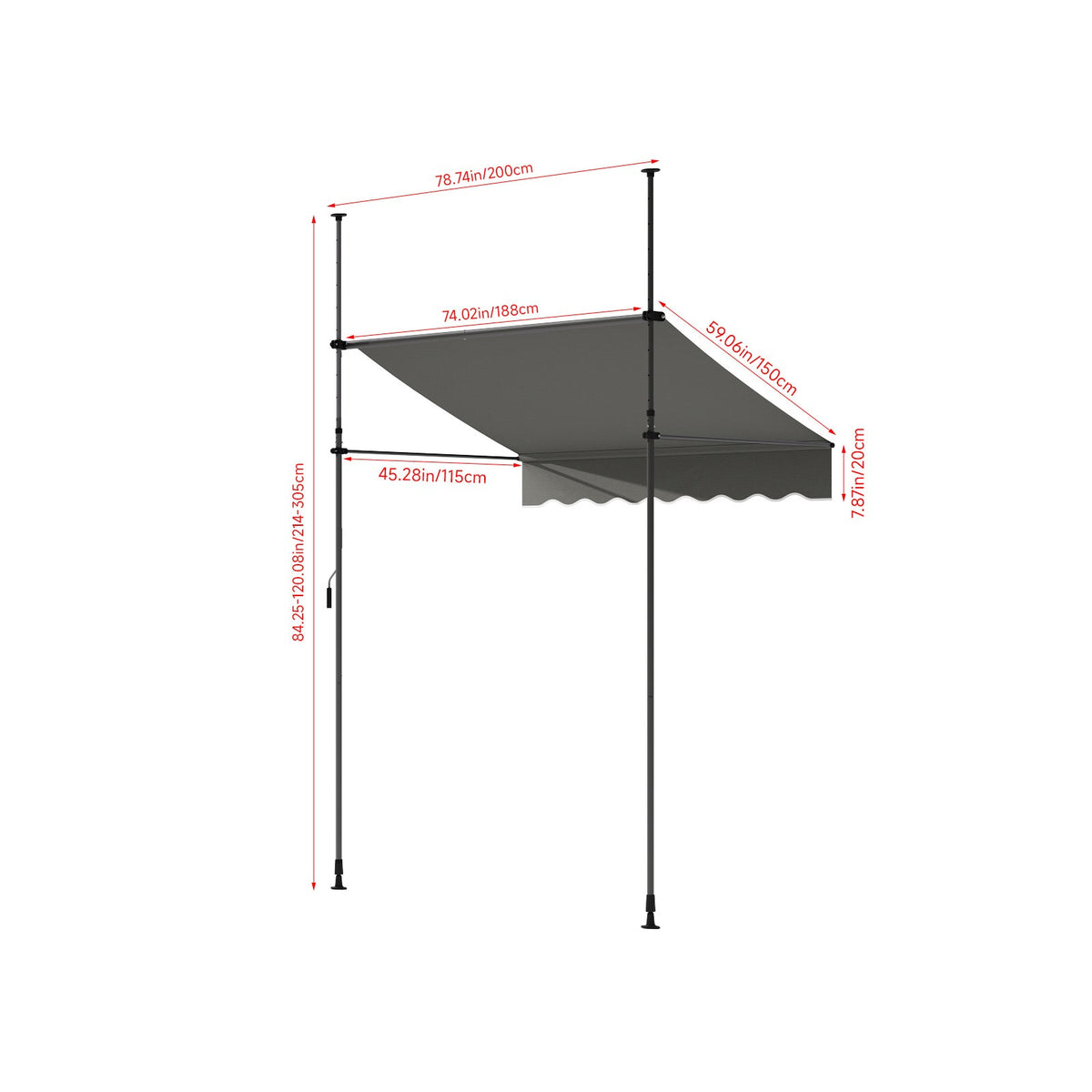 Garden Sanctuary retractable awning with adjustable support poles, providing shade and outdoor shelter.