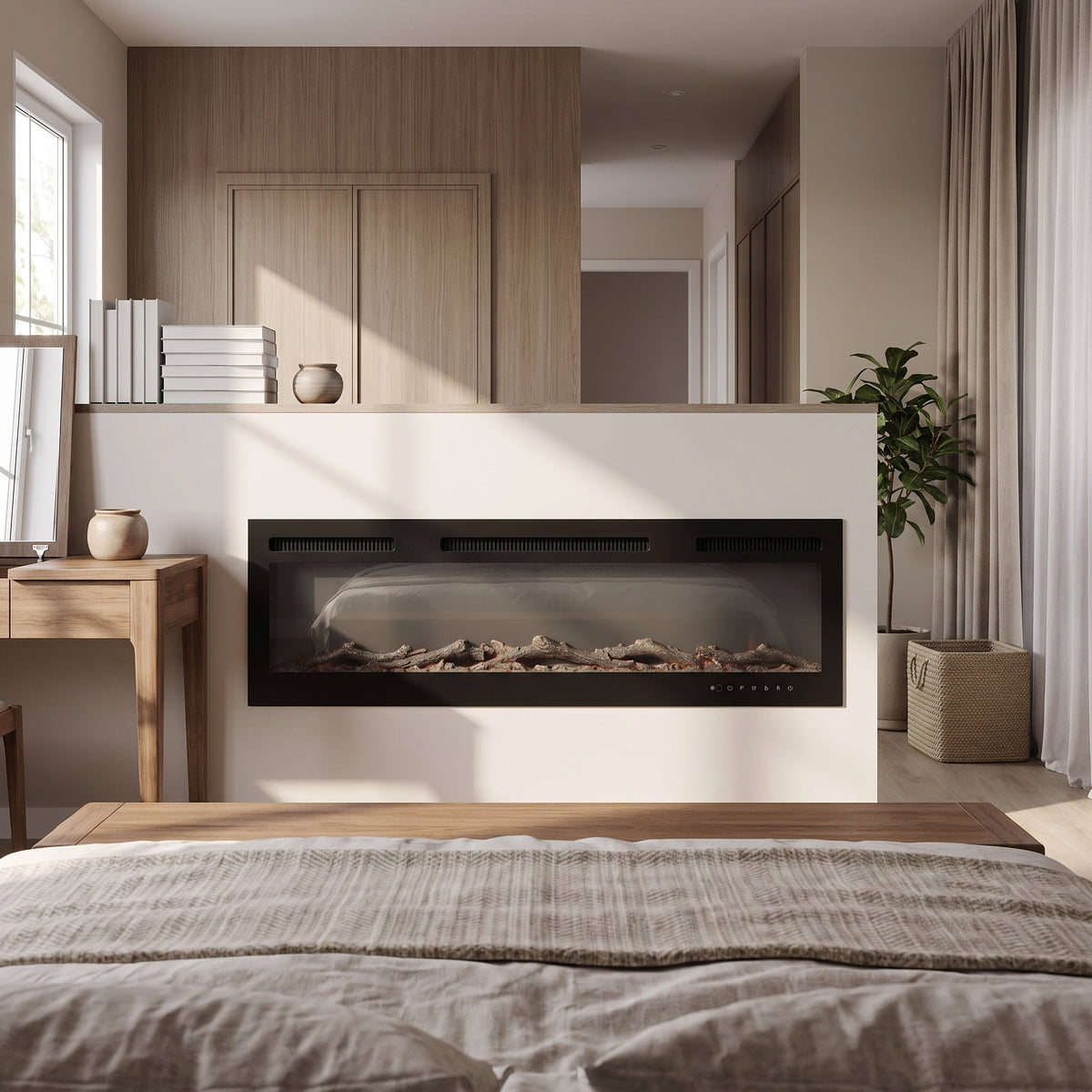 Garden Sanctuary freestanding electric fireplace with 12 flame colors, suitable for 40-70 inch smart fireplace installation.