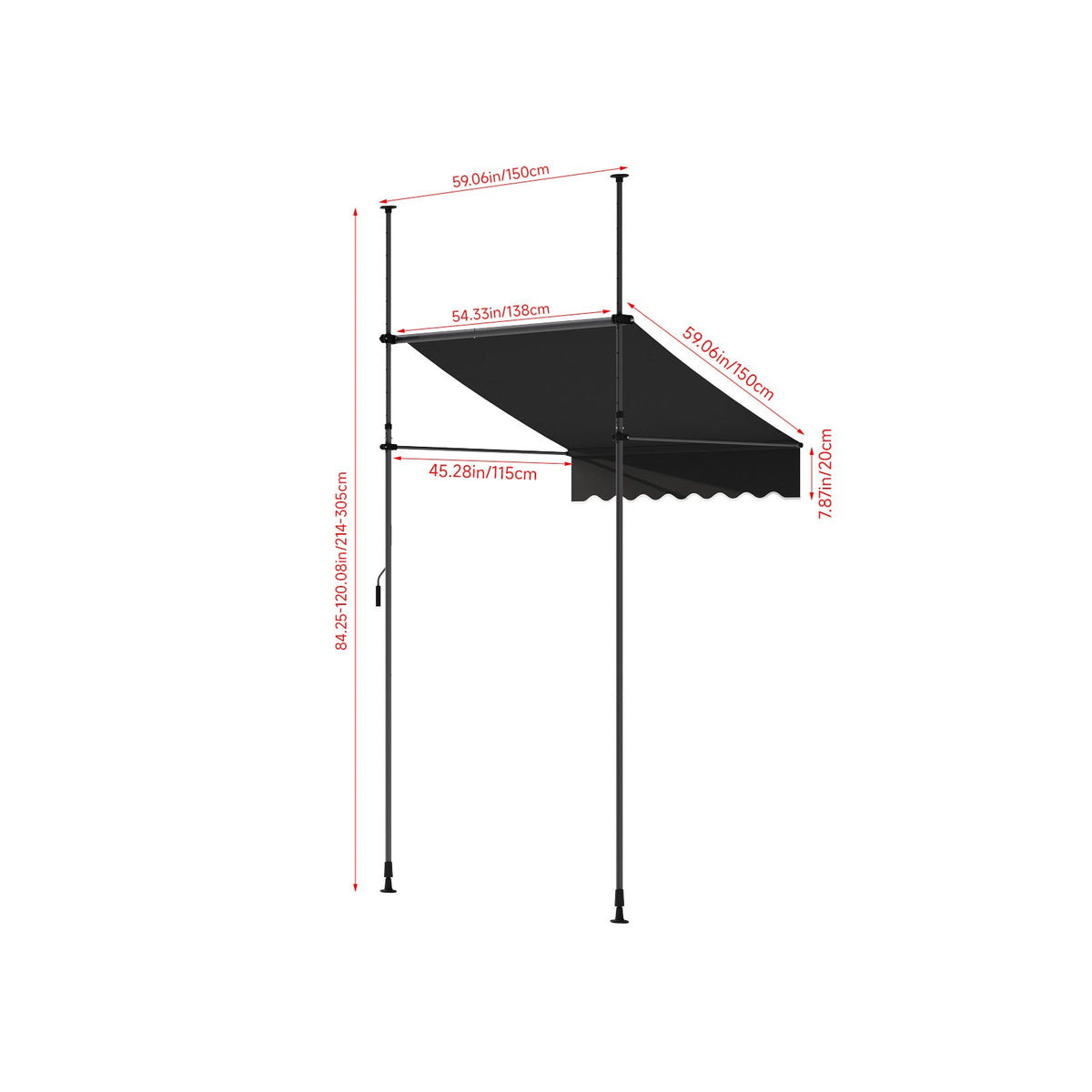 Garden Sanctuary retractable awning with adjustable support poles, showing fabric extension and sturdy metal frame setup.
