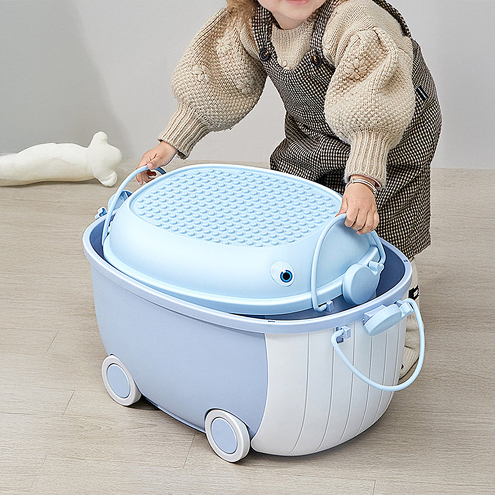 Dolphin-shaped toy storage box on wheels from Garden Sanctuary, featuring a playful design and practical storage for children's toys.