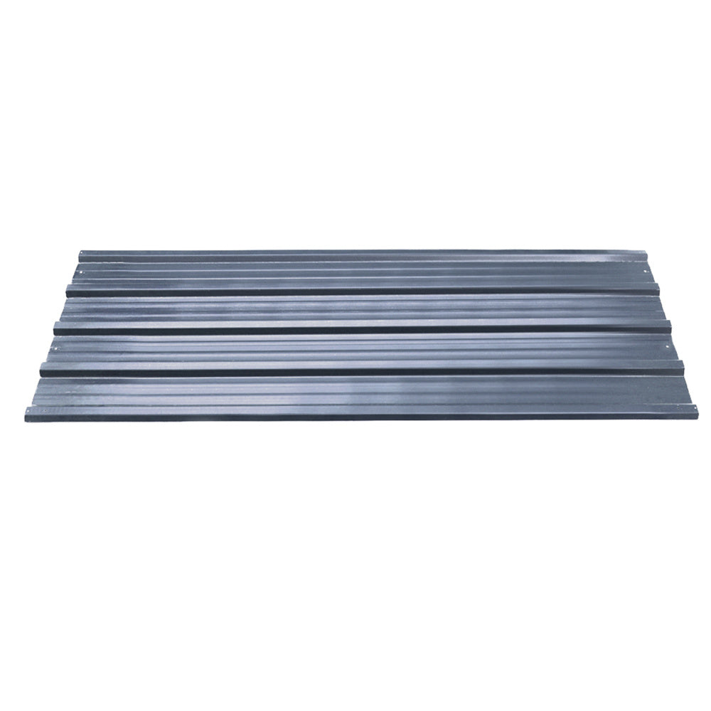 Charcoal black steel corrugated panels from Garden Sanctuary, sound dampening panels with a textured, ridged surface for acoustic control.