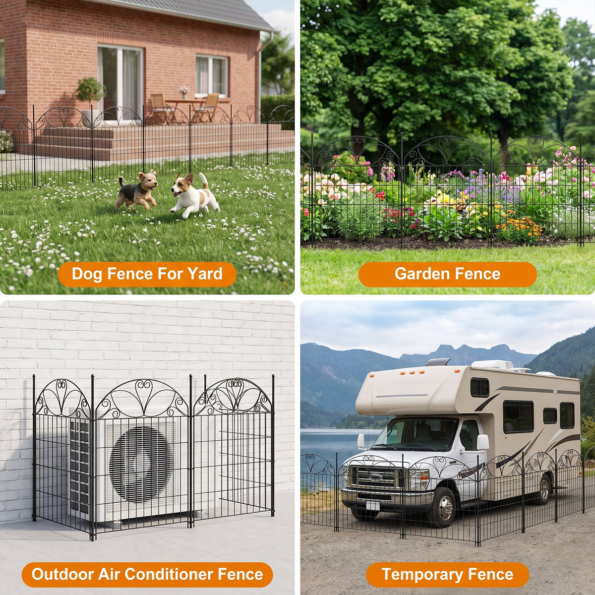 Decorative 10-panel garden fence set by Garden Sanctuary with intricate metalwork, ideal for yard or garden boundary decoration.