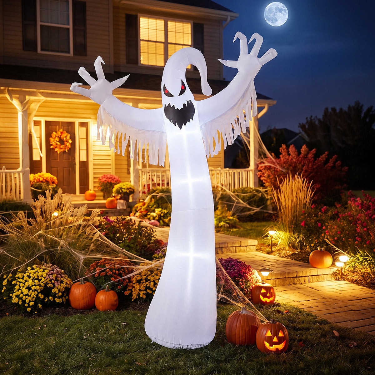 Garden Sanctuary 9 ft Halloween inflatable ghost decoration with LED lights, spooky ghost figure for outdoor Halloween decor