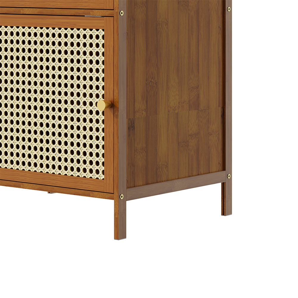 Garden Sanctuary narrow bookcase storage cabinet with doors, featuring a sleek wooden design and multiple shelves for organization.