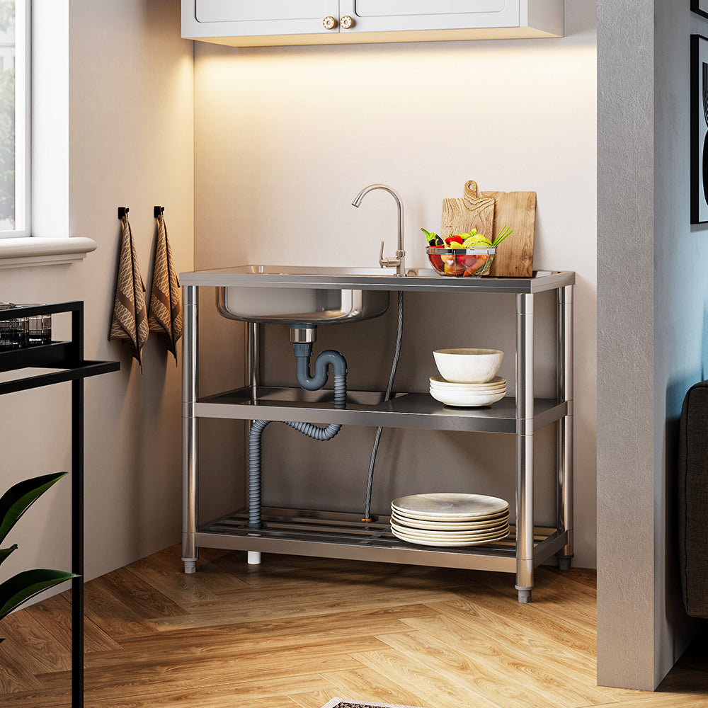 Stainless steel one-compartment kitchen sink with a modern design, ideal for utility and kitchen use by Garden Sanctuary.