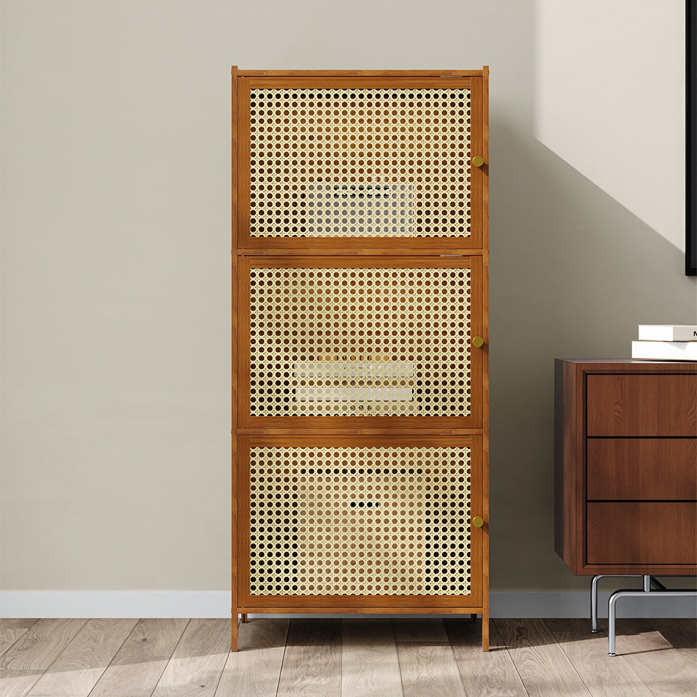 Garden Sanctuary 3-tier narrow cabinet bookcase with doors, featuring a compact design and storage space, in a modern style.