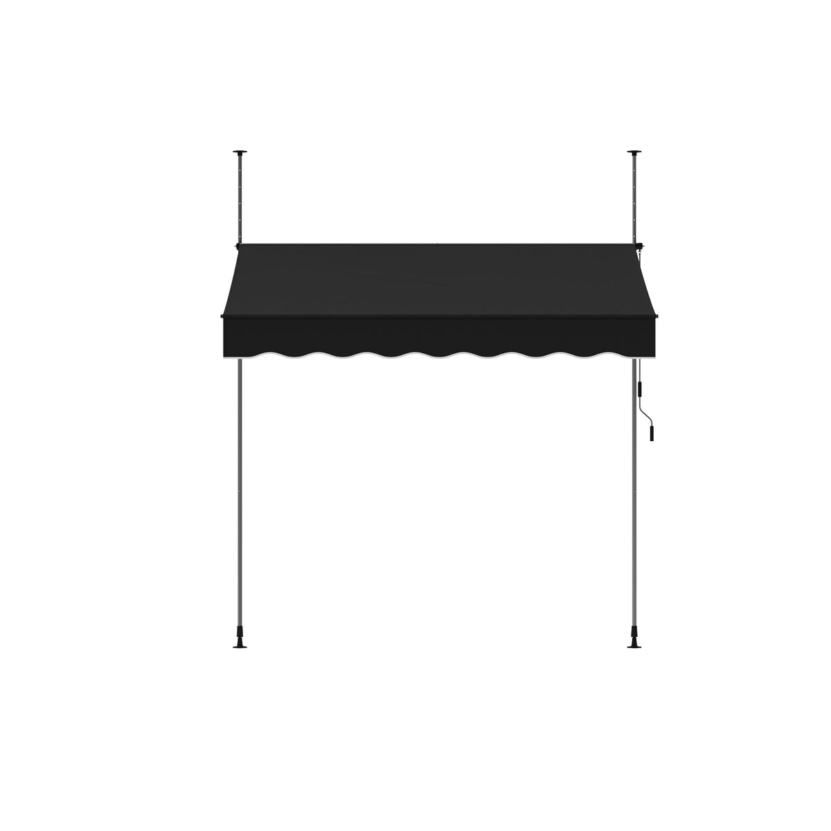 Garden Sanctuary retractable awning with adjustable support poles, showcasing fabric extension and sturdy frame for outdoor shade.
