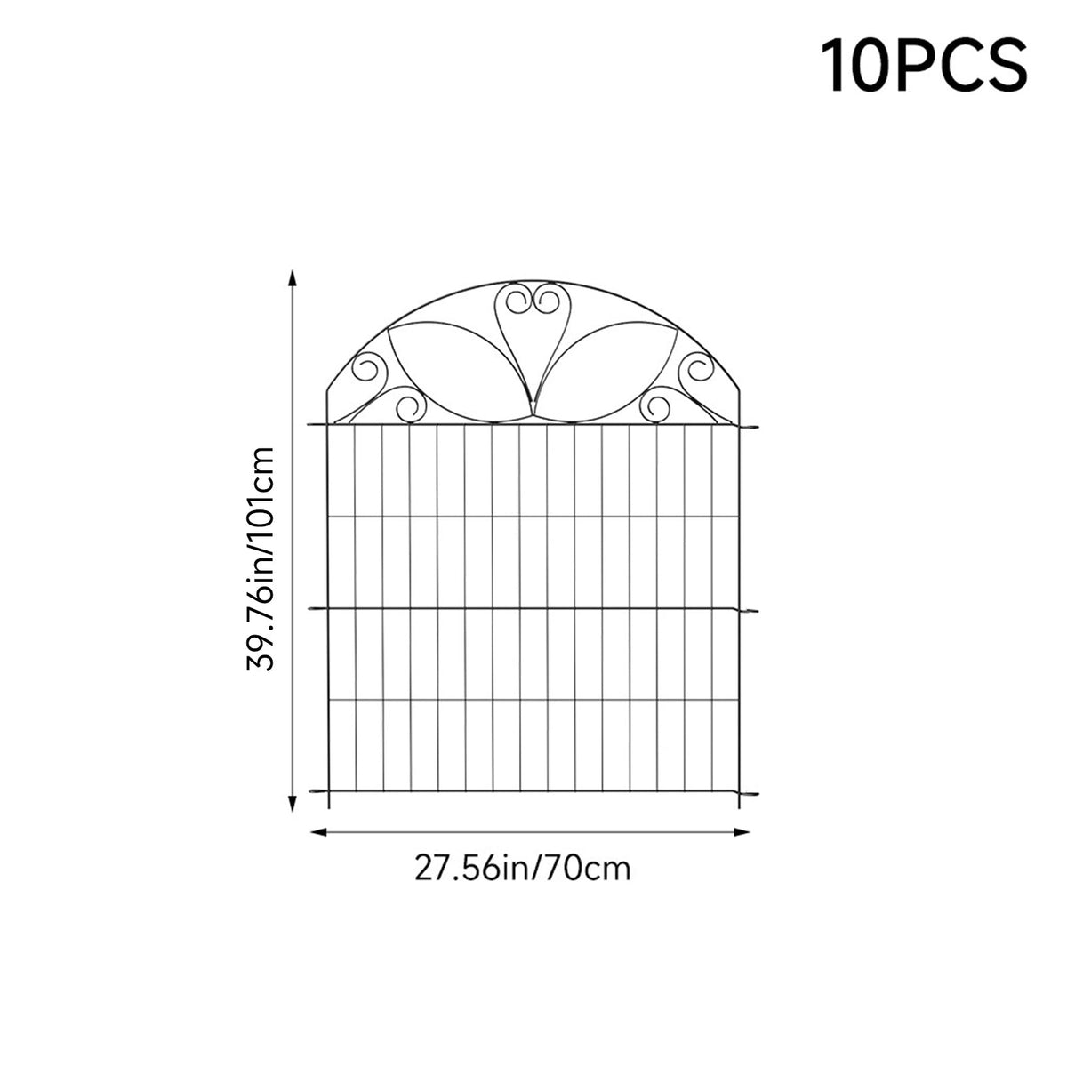 Decorative 10-panel Garden Sanctuary fence set with ornate metal panels for garden boundary or decorative landscaping.