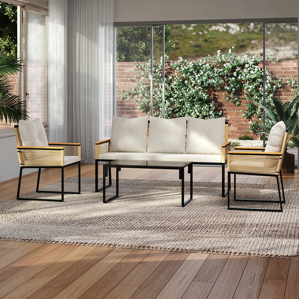 Garden Sanctuary rattan garden chair set with 5 seats and matching indoor/outdoor coffee table, ideal for outdoor patio lounging