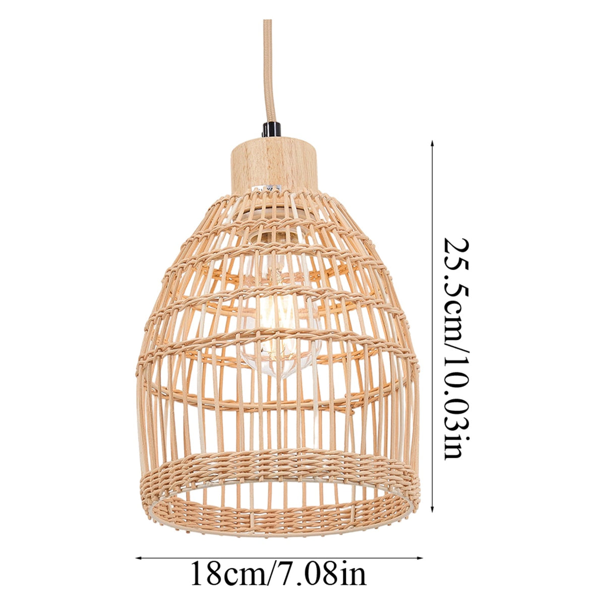E27 bamboo-woven ceiling pendant light by Garden Sanctuary hanging from ceiling with warm natural fiber design