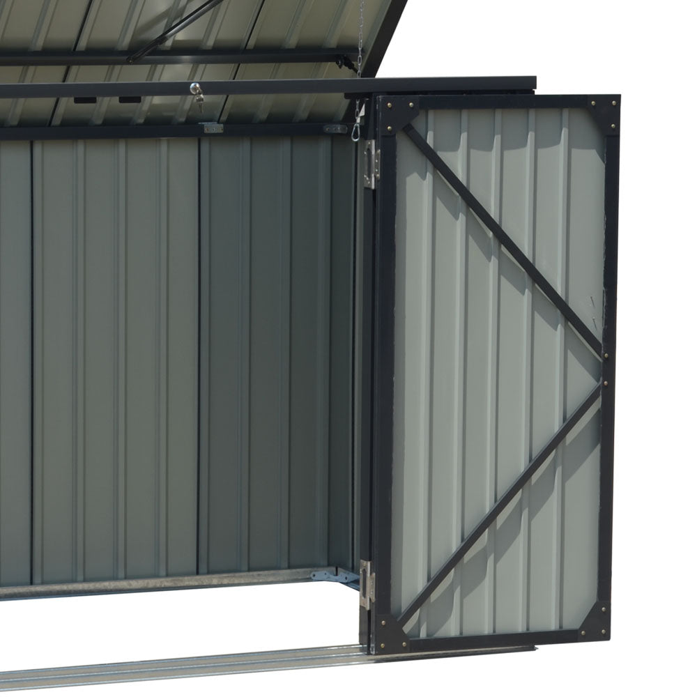 Garden Sanctuary outdoor storage shed for rubbish bins, weather-resistant garden shed with double doors and secure lid.