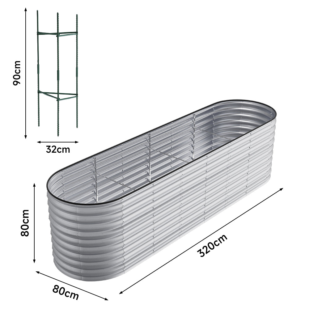 Silver galvanized steel raised garden bed, 80cm height by Garden Sanctuary, with a clean, modern rectangular design for outdoor gardening.