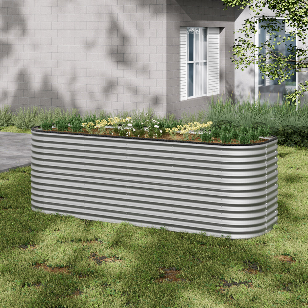 Silver galvanized steel raised garden bed, 80cm height, ideal for outdoor gardening by Garden Sanctuary.