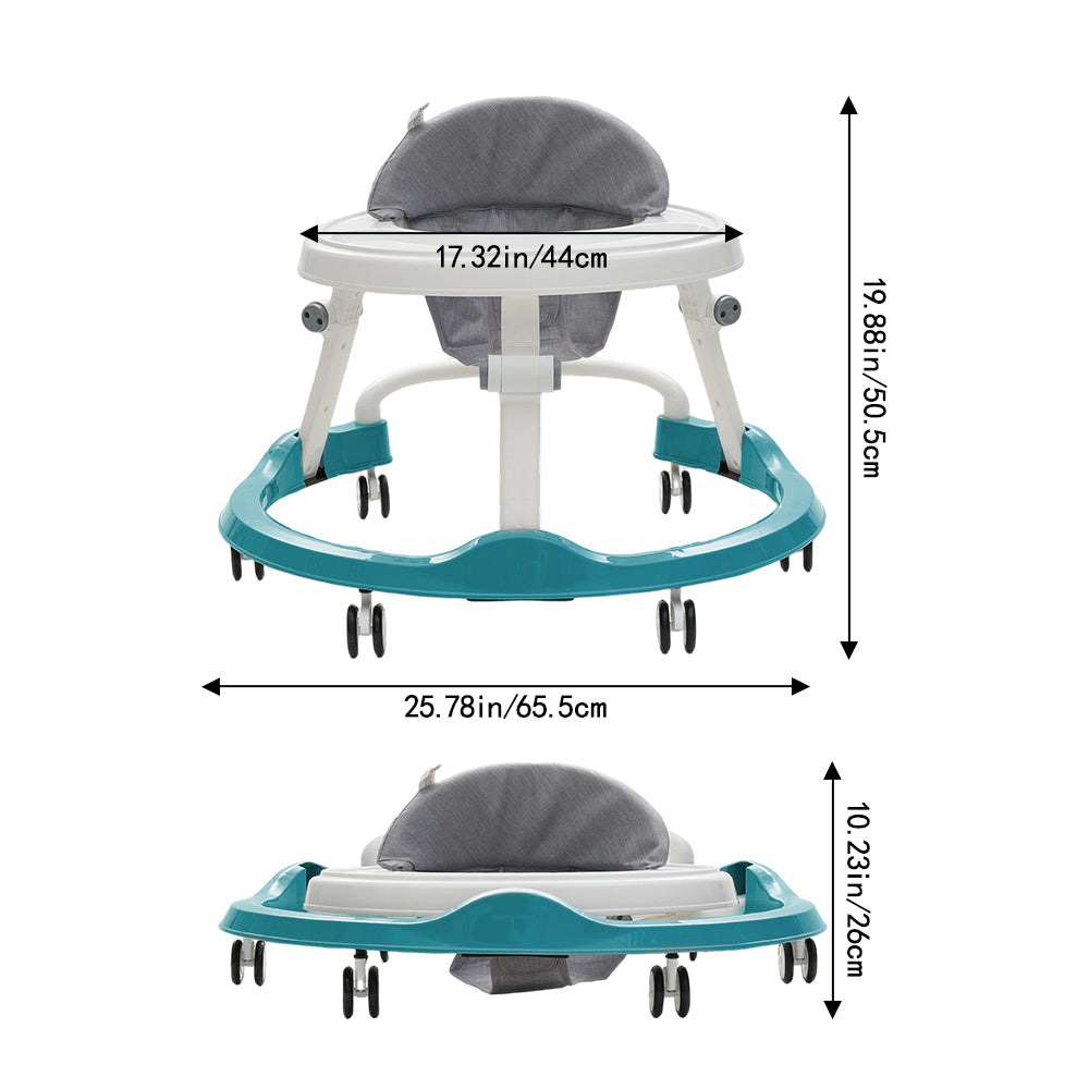 Garden Sanctuary foldable and adjustable baby walker rocking chair with padded seat and safety features for infants.