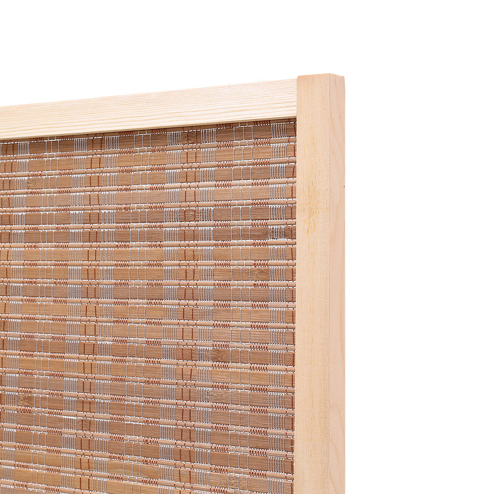 Brown bamboo woven 6-panel folding room divider by Garden Sanctuary, showcasing textured bamboo panels and folding design.