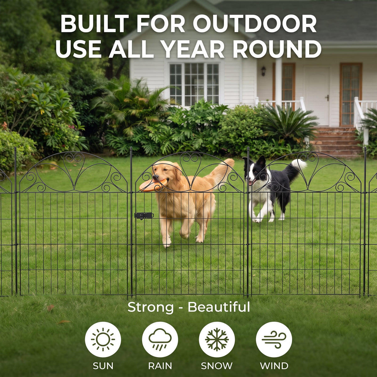 Decorative 10-panel garden fence set by Garden Sanctuary, featuring elegant wooden panels for outdoor privacy and garden decor.