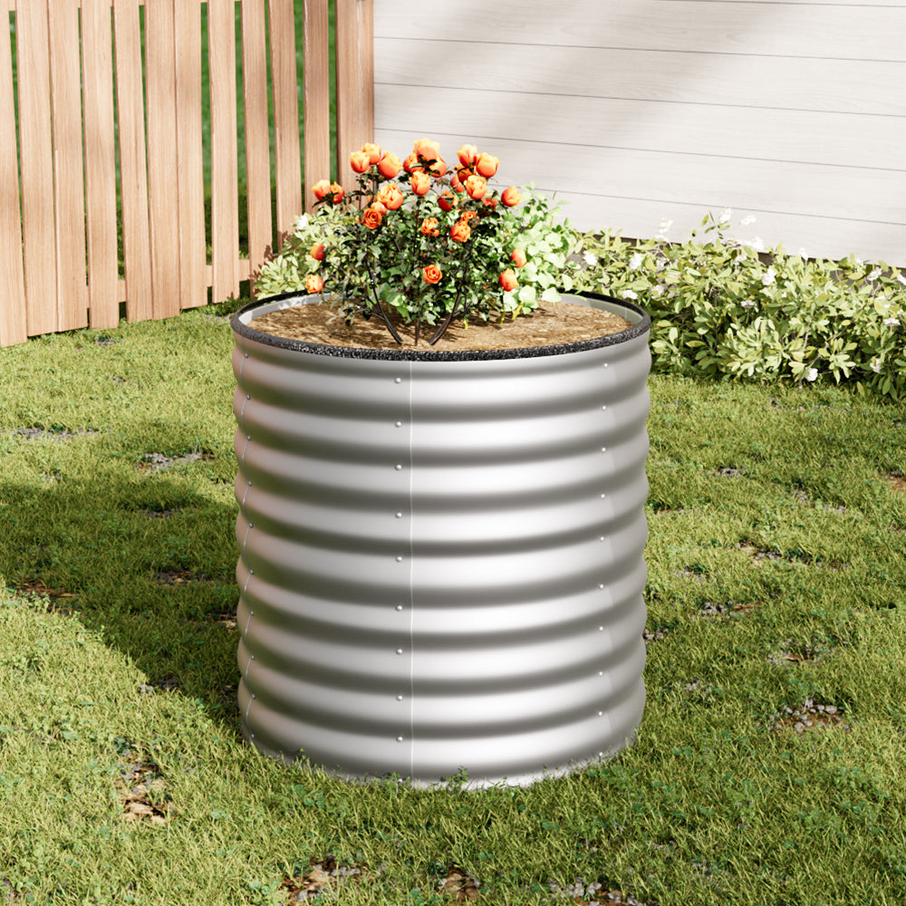 Silver galvanized steel raised garden bed, 80cm height, durable Garden Sanctuary raised bed for outdoor gardening.