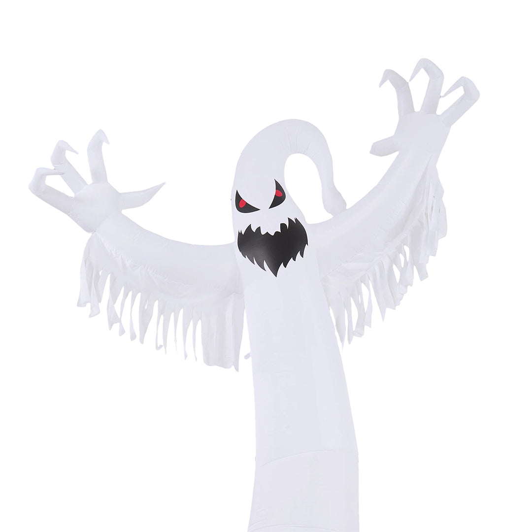 Garden Sanctuary 9 ft Halloween inflatable ghost decoration with LED lights, perfect for spooky outdoor Halloween decor.
