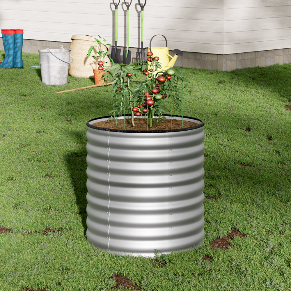 Silver galvanized steel raised garden bed, 80cm height, by Garden Sanctuary, showcasing durable outdoor gardening container.