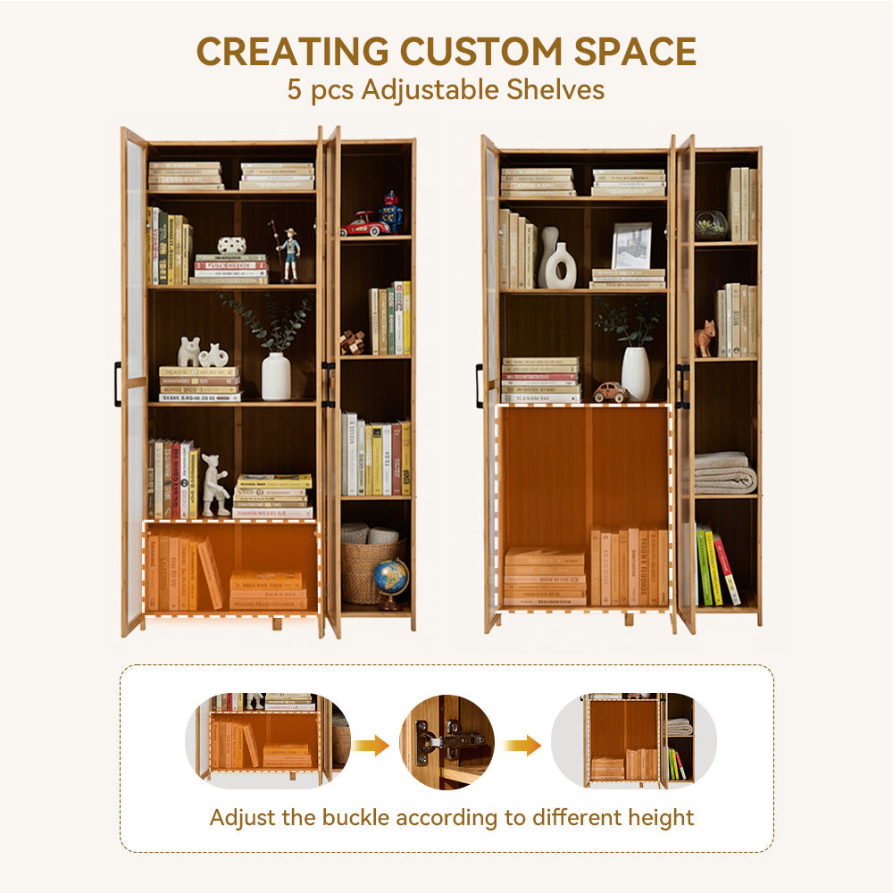 Garden Sanctuary storage cabinet with clear acrylic doors, featuring multiple shelves and a sleek, modern design for organized storage.