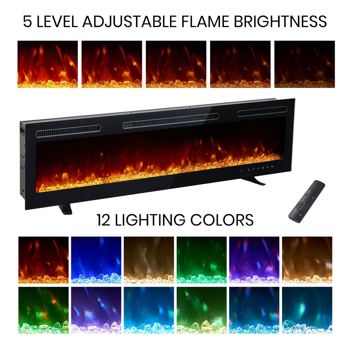 Garden Sanctuary 40–70 inch smart electric fireplace with 12 flame colors, freestanding design, modern home heating and ambiance feature.