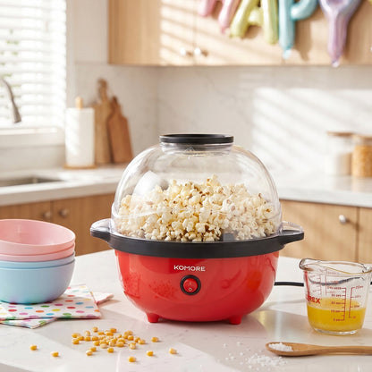 Garden Sanctuary 650W electric popcorn maker with heater, showing the compact appliance with popcorn popping inside.