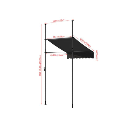 Garden Sanctuary retractable awning with adjustable support poles, showing fabric extension and sturdy metal frame setup.