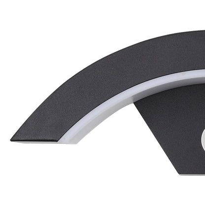 Modern black LED curved outdoor wall light by Garden Sanctuary, designed for stylish outdoor illumination and energy efficiency.