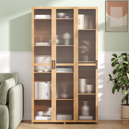 Garden Sanctuary storage cabinet with clear acrylic doors, featuring a sleek wooden frame and spacious interior for organization.