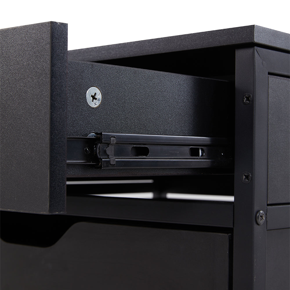 Garden Sanctuary mini fridge stand with built-in storage, featuring a sturdy surface and compartments for organizing kitchen or dorm essentials.