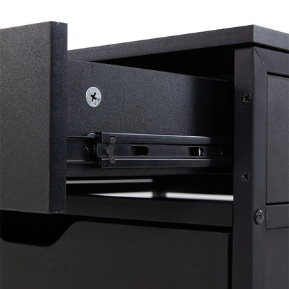 Garden Sanctuary mini fridge stand with built-in storage, featuring a sturdy surface and compartments for organizing kitchen or dorm essentials.