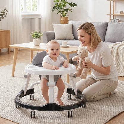 Foldable and adjustable baby walker rocking chair by Garden Sanctuary with a padded seat and safety features.