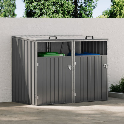 Garden Sanctuary 5x4 ft metal double bin storage shed with secure doors and ventilation for outdoor waste and recycling storage.