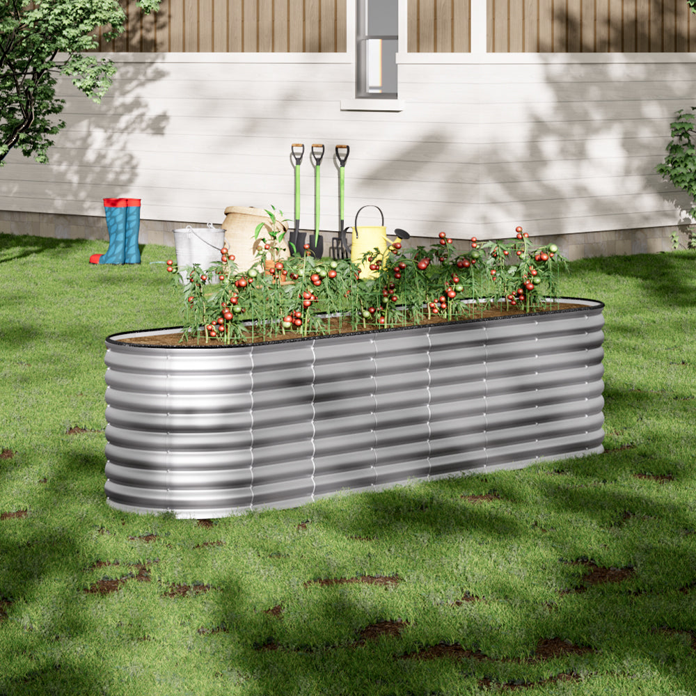 Silver galvanized steel raised garden bed, 80cm height, suitable for planting, by Garden Sanctuary, with a sturdy rectangular design.