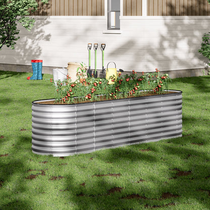 Silver galvanized steel raised garden bed, 80cm height, suitable for planting, by Garden Sanctuary, with a sturdy rectangular design.