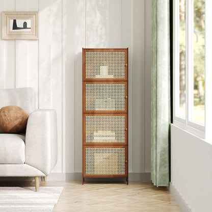 Garden Sanctuary narrow bookcase storage cabinet with doors, featuring multiple shelves and a sleek, compact design for organized living space.