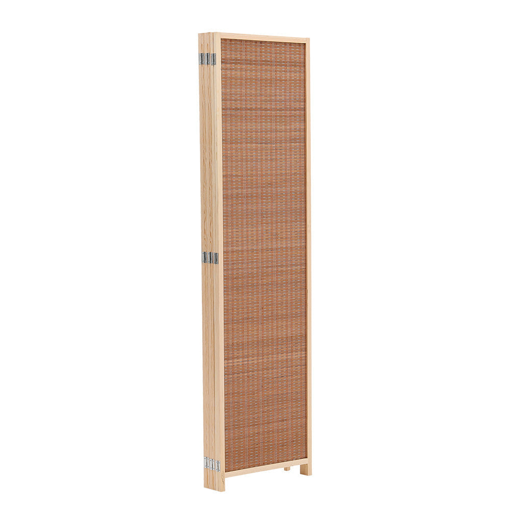 Brown bamboo woven 6-panel folding room divider by Garden Sanctuary, showcasing a stylish, natural bamboo design for interior privacy.
