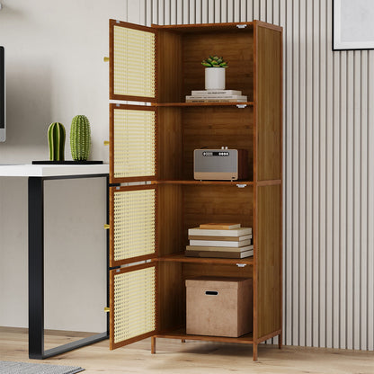 Garden Sanctuary narrow bookcase storage cabinet with doors, featuring multiple shelves for organized home or office storage.