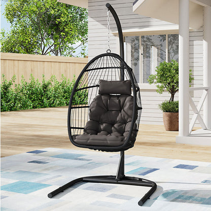 Garden Sanctuary outdoor hanging egg-shaped chair perfect for relaxing in garden or patio, featuring a sturdy hanging design.