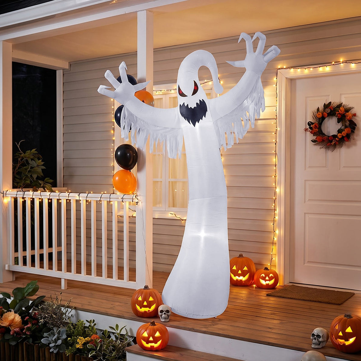 Garden Sanctuary 9 ft Halloween inflatable ghost with LED lights, spooky outdoor decor for Halloween celebrations