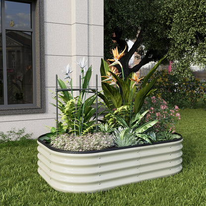 Galvanized steel raised garden bed by Garden Sanctuary for outdoor gardening and storage, showing sturdy metal construction.