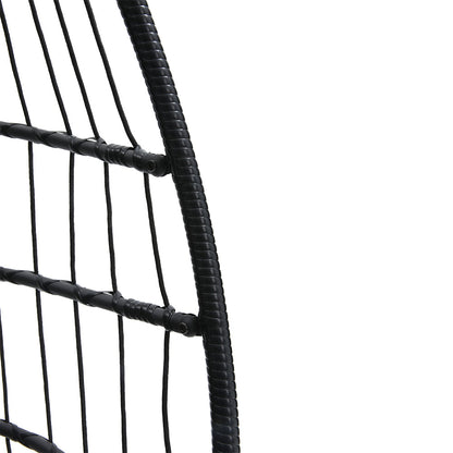 Outdoor hanging egg-shaped chair by Garden Sanctuary, weather-resistant with cozy cushion for outdoor relaxation.