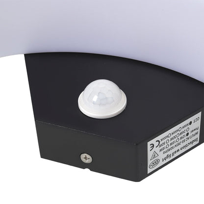 Modern black LED curved outdoor wall light by Garden Sanctuary, sleek induction design for outdoor illumination.