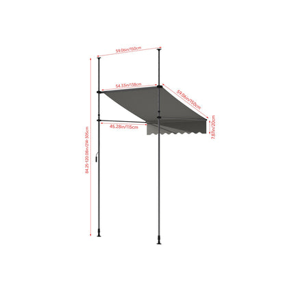 Garden Sanctuary retractable awning with adjustable support poles, showcasing its fabric canopy and sturdy mounting brackets.