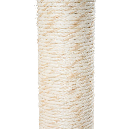 Garden Sanctuary cat tree with scratching posts and hanging toy, designed for feline play and climbing fun.