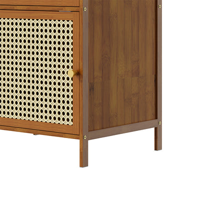 Garden Sanctuary narrow bookcase storage cabinet with doors, featuring a sleek wooden design and multiple shelves for organization.