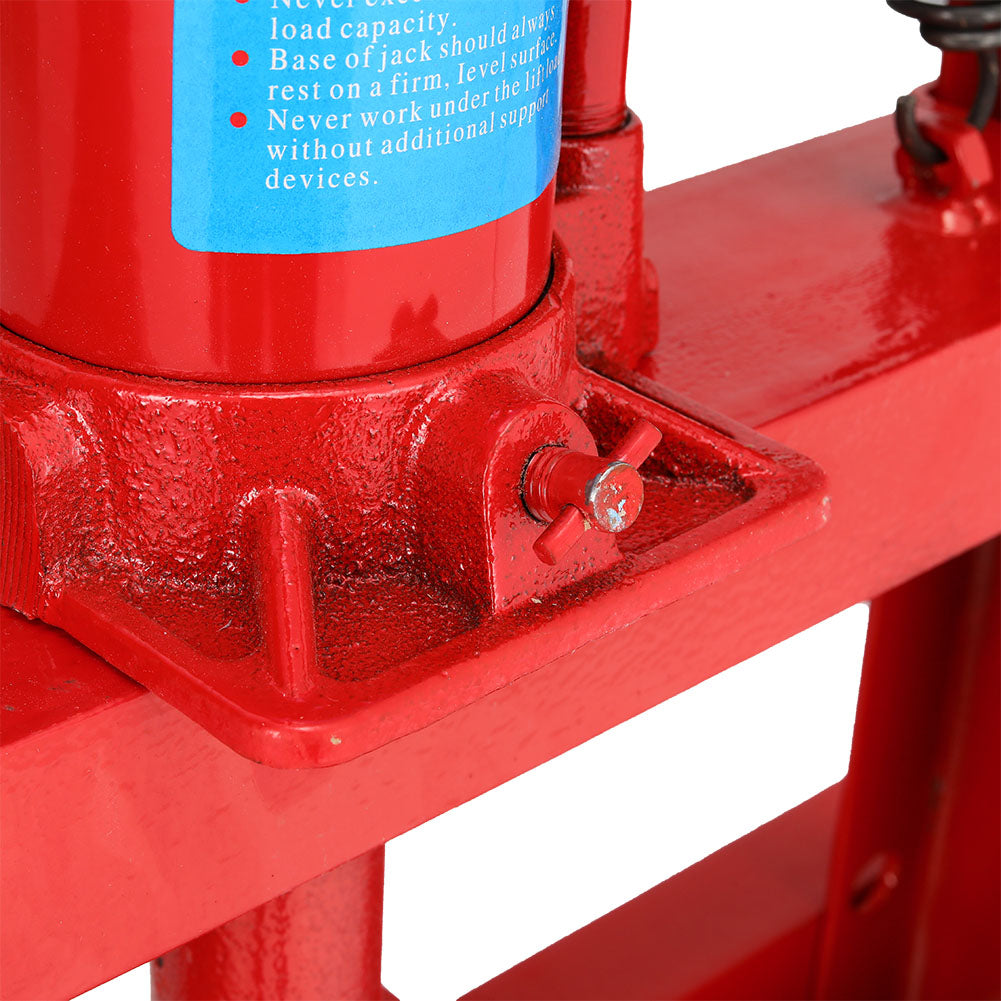 Garden Sanctuary 12 ton floor-standing hydraulic press with sturdy frame and control lever for heavy-duty pressing tasks.