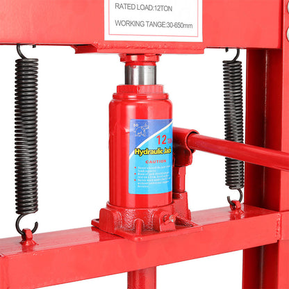 Garden Sanctuary 12-ton floor-standing hydraulic press with sturdy frame and hydraulic controls for industrial pressing tasks.