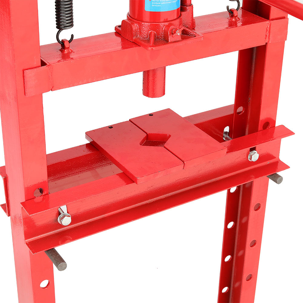 Garden Sanctuary 12 Ton Floor Standing Hydraulic Press with sturdy frame and control lever for industrial pressing tasks.