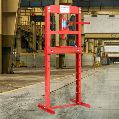 Garden Sanctuary 12 Ton floor-standing hydraulic press with sturdy frame and hydraulic controls for heavy-duty pressing tasks.